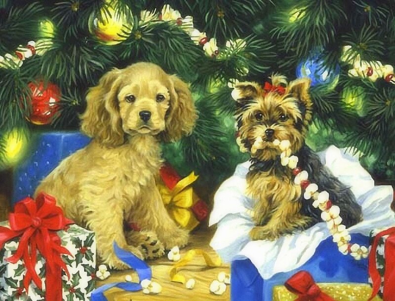 Two Puppies under Tree
