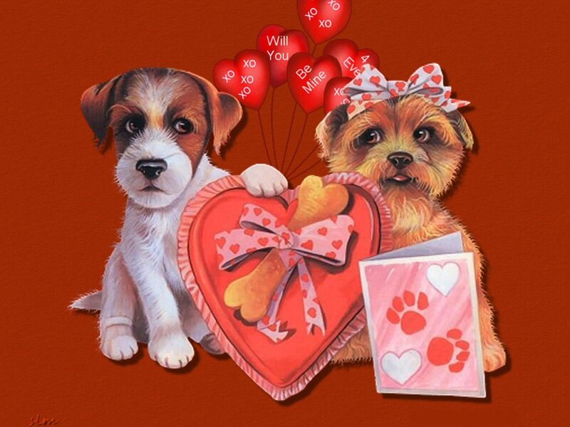 Two Puppies with Hearts