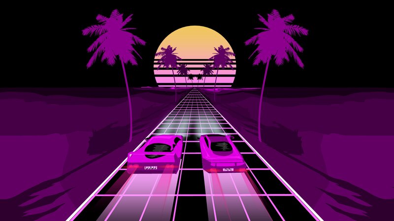 Two Purple Cars on a Road