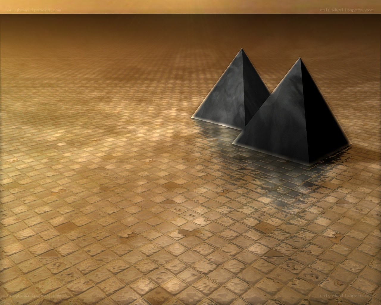 Two pyramids on tiled floor