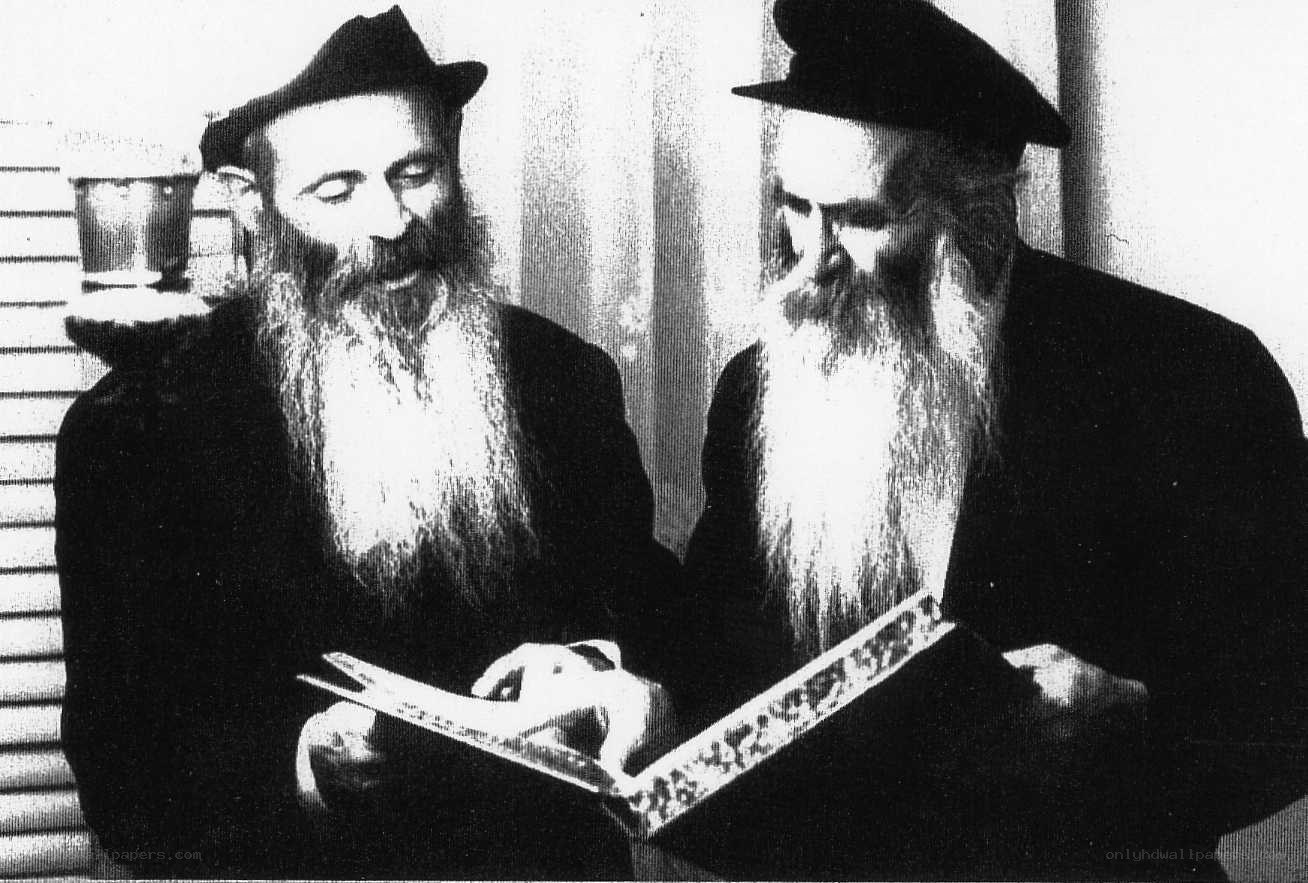 Two rabbis reading a book