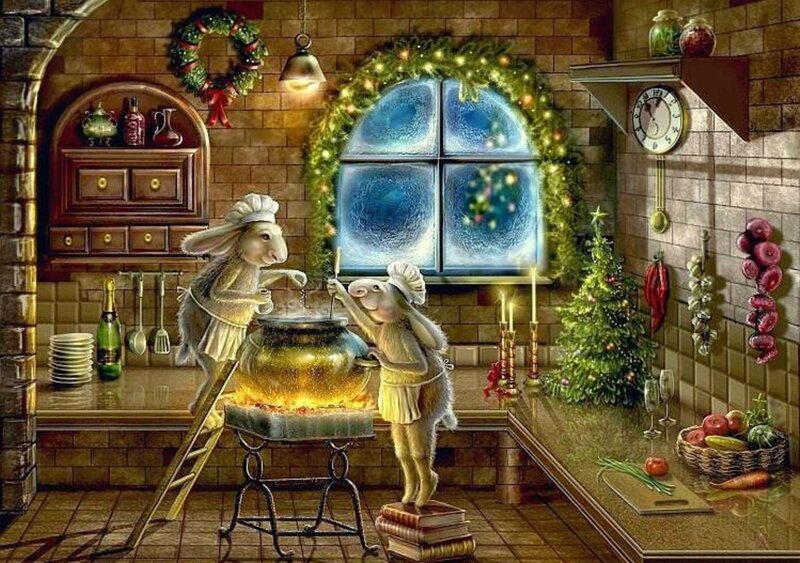 Two Rabbits Cooking — Brown
