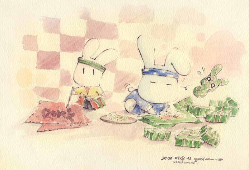 Two Rabbits Eating