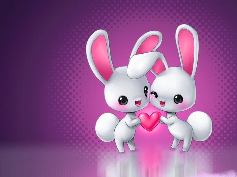 Two Rabbits Holding Heart
