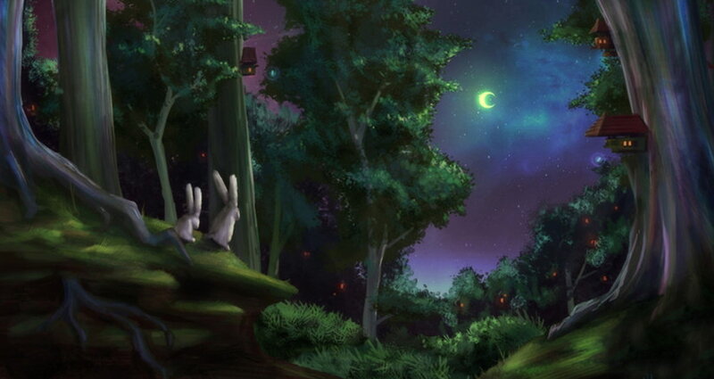 Two Rabbits in Forest