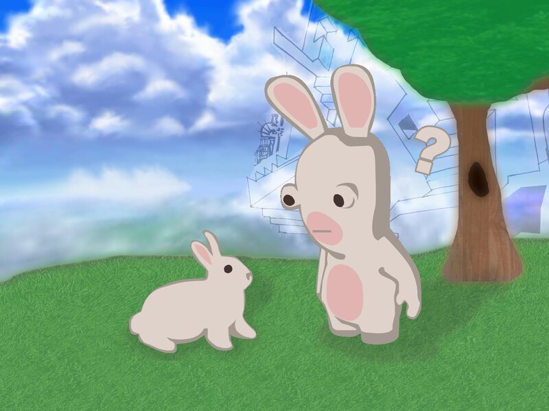 Two Rabbits in Grass — Green, Playful