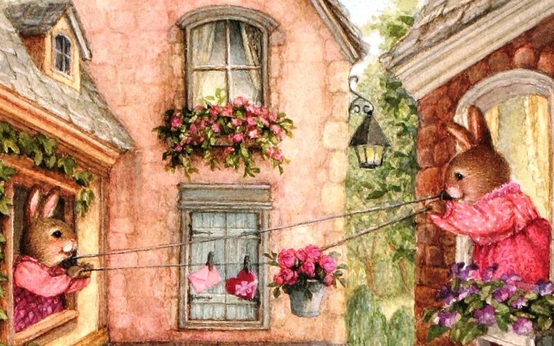 Two Rabbits in Houses