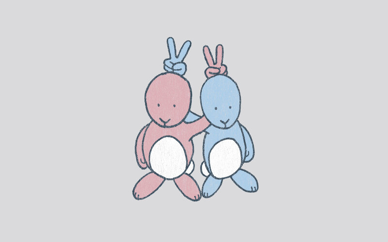 Two Rabbits Making Peace Signs