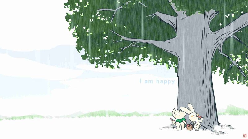Two Rabbits under Tree