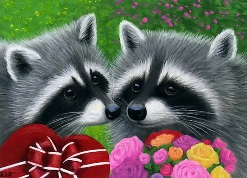 Two Raccoons Kissing