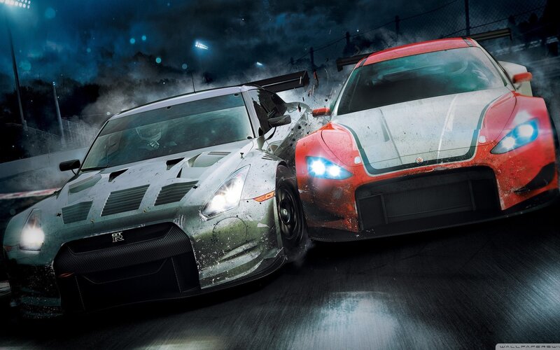 Two Race Cars Colliding — Red