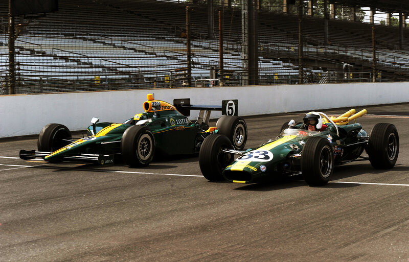 Two Race Cars on Track — Green, Dynamic