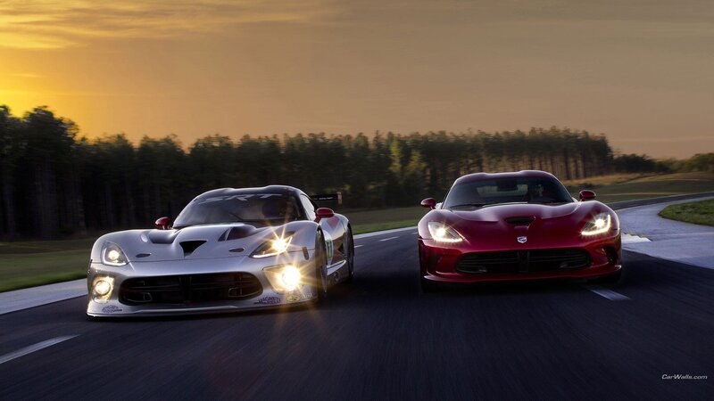 Two Race Cars on Track — Red, Dramatic, Sunset