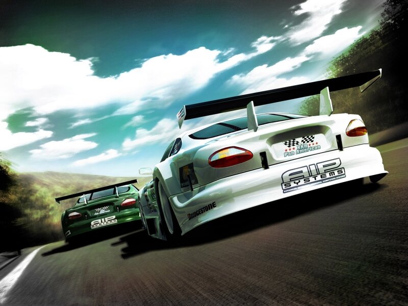 Two Race Cars on Track — White