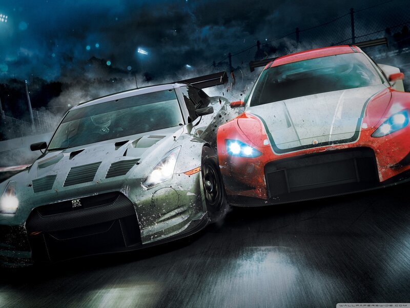 Two Racing Cars Colliding — Red