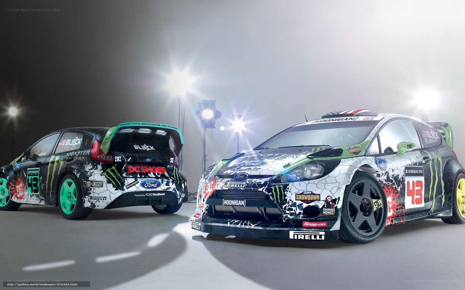 Two racing cars on display