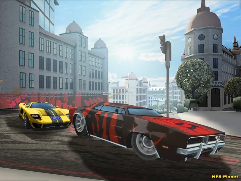 Two Racing Cars on Street
