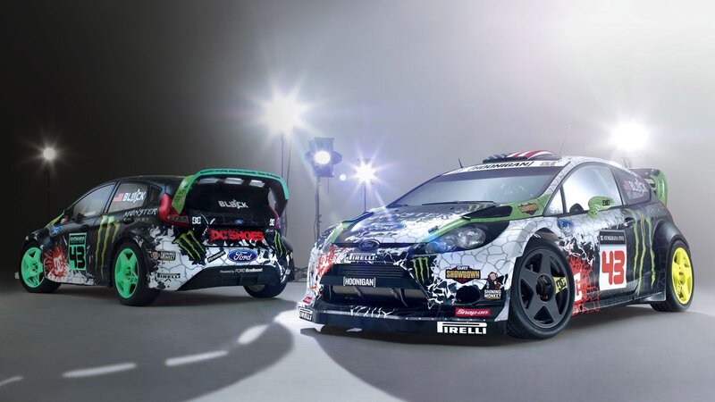 Two rally cars in studio