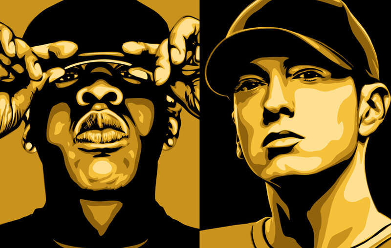 Two rappers in gold illustration