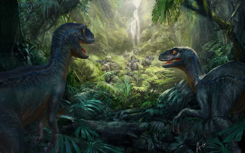 Two Raptors in Jungle — Green