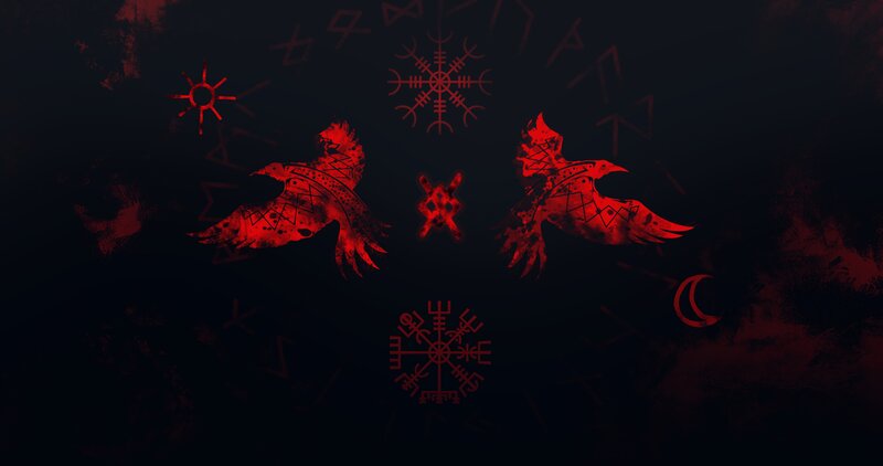 Two Ravens with Symbols