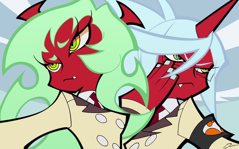 Two Red and Green Characters