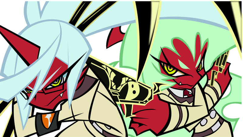 Two Red and White Characters — Dramatic