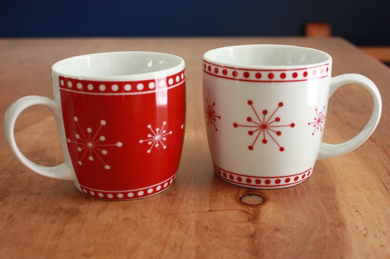 Two Red and White Mugs