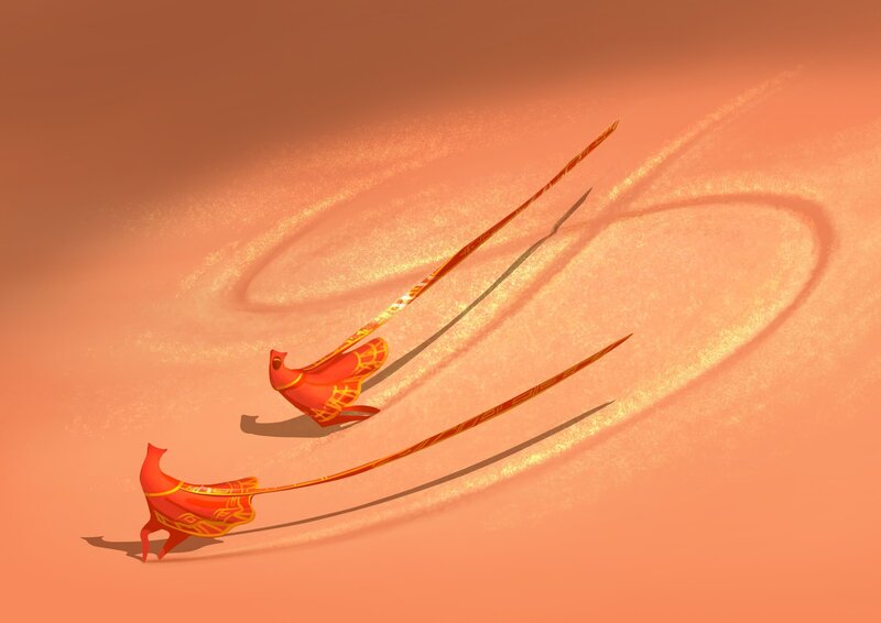 Two Red Birds Flying