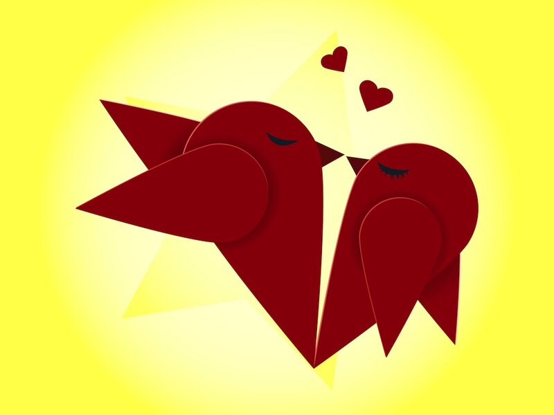 Two Red Birds Kissing