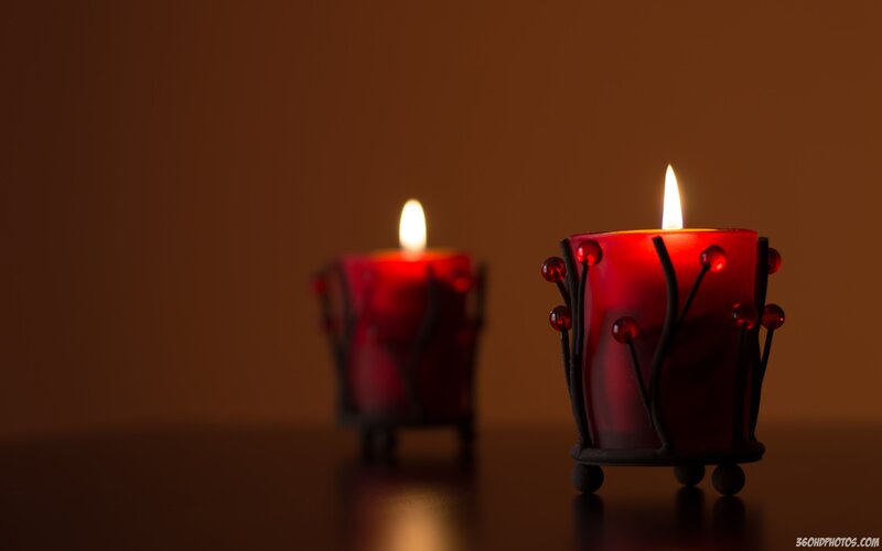 Two Red Candles — Calm, Night, Photograph, Candle Holders