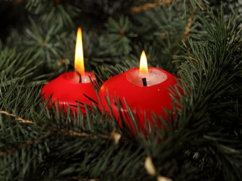 Two Red Candles — Calm, Night, Photograph