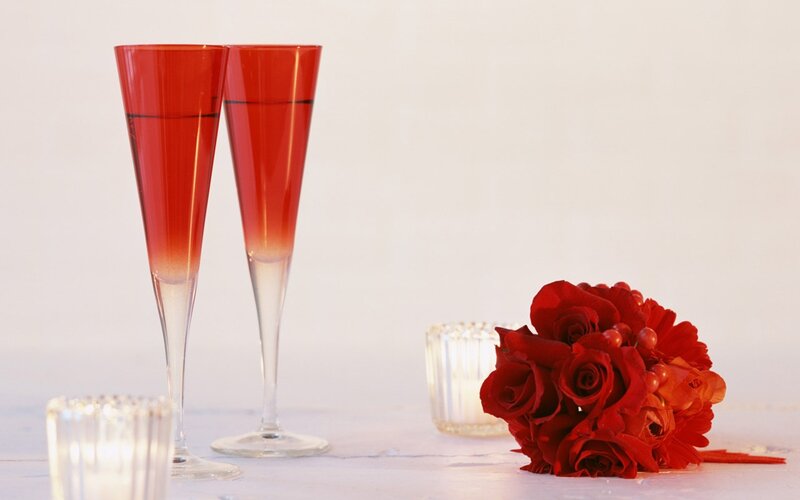 Two Red Champagne Flutes
