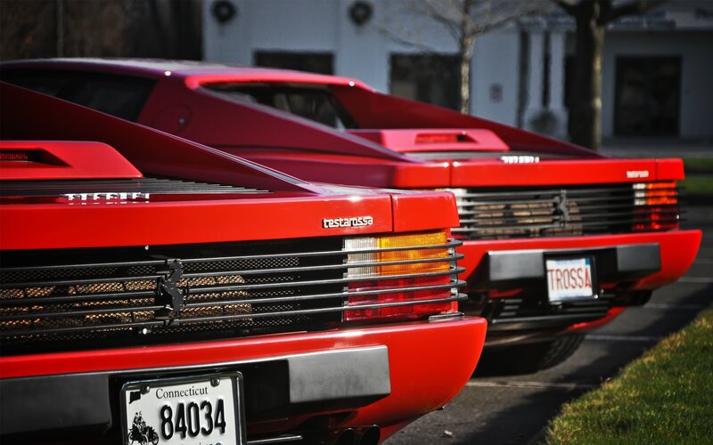 Two red Ferrari Testarossas