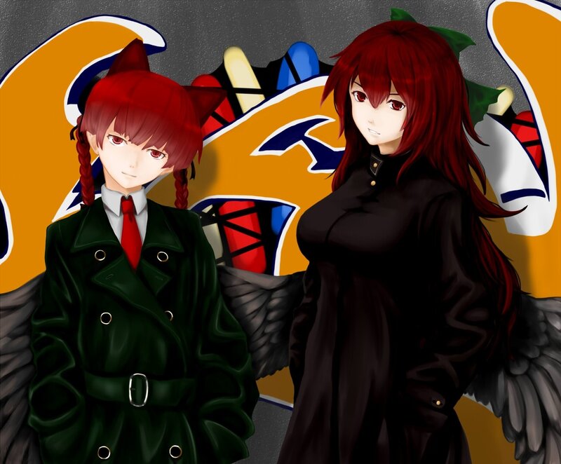 Two Red-haired Anime Characters — Black