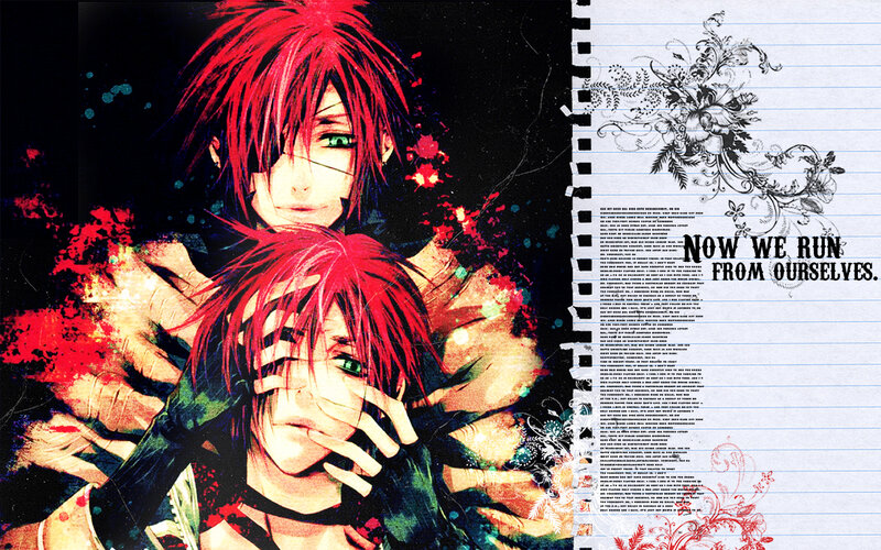 Two red-haired anime characters in distress