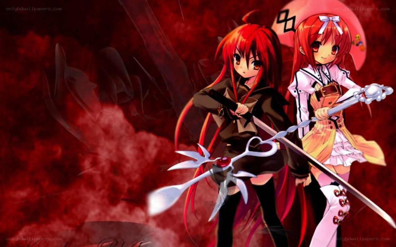 Two red-haired anime girls with weapons