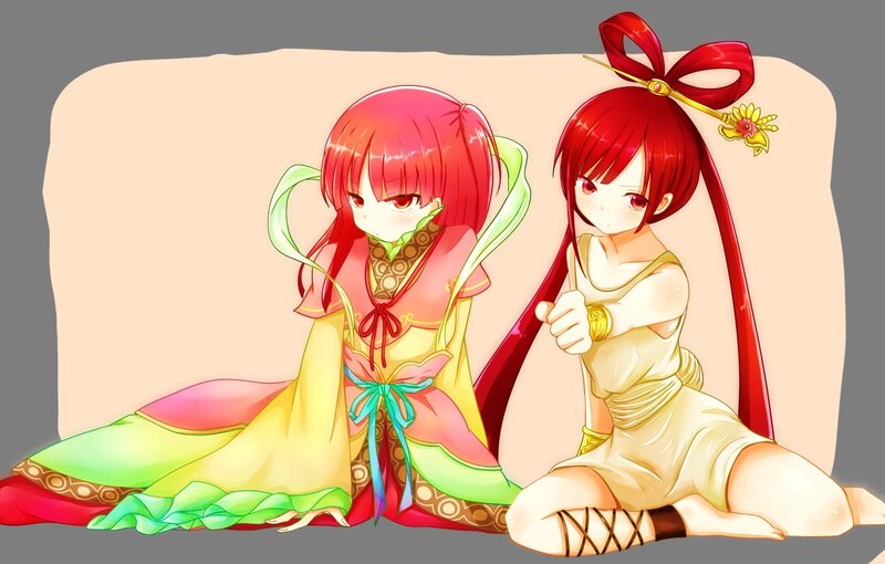 Two Red-haired Girls — Red, Calm, Anime, Bow