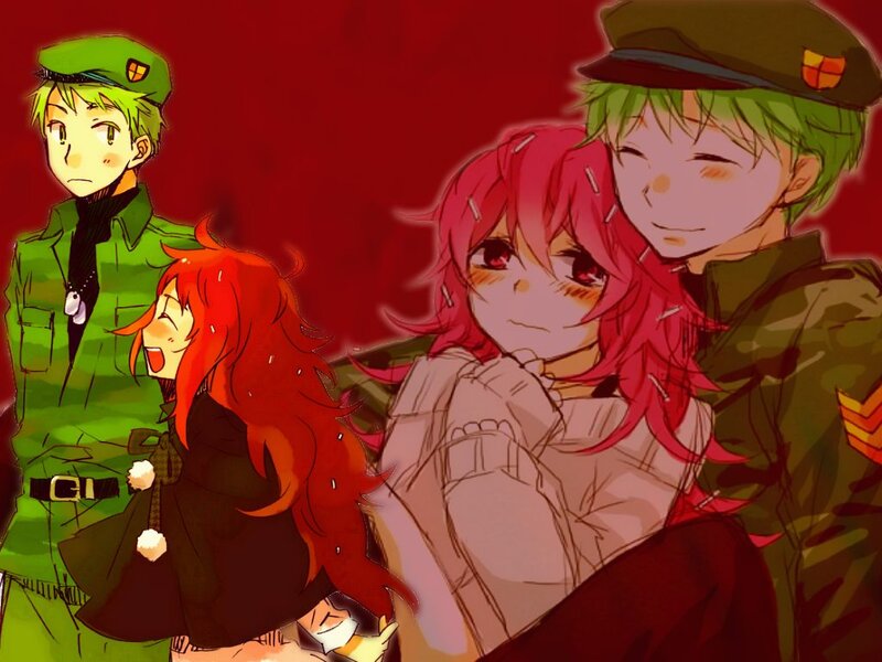 Two Red-haired Girls with Green-haired Boys