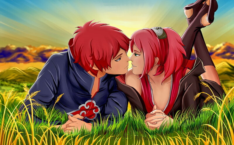 Two Red-haired People in Field