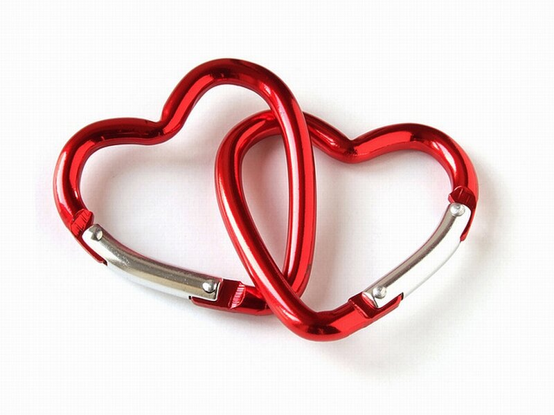 Two Red Heart-shaped Carabiners — Neutral