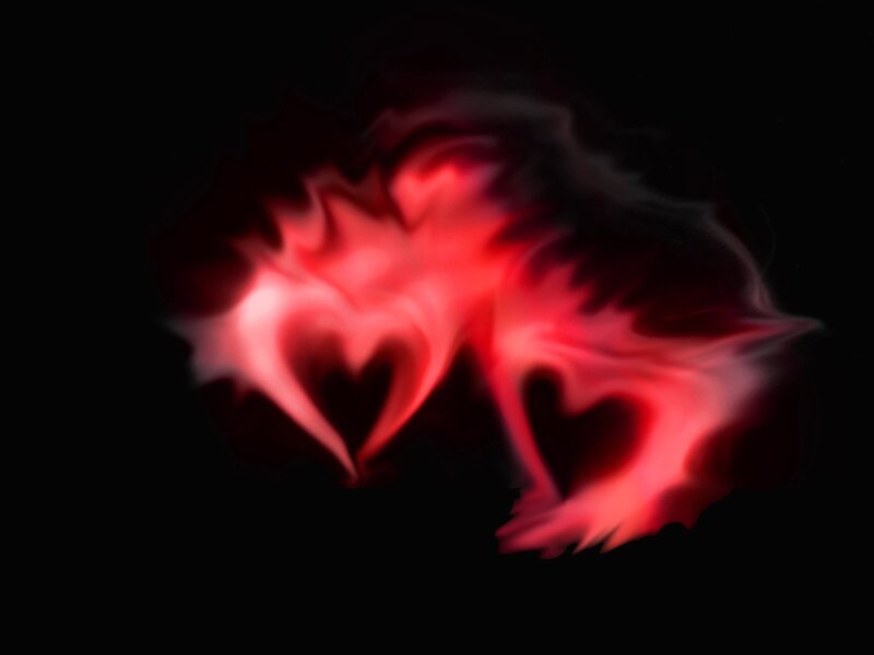 Two Red Hearts — Dramatic, Digital Art, Flames