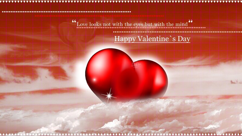 Two Red Hearts in Clouds