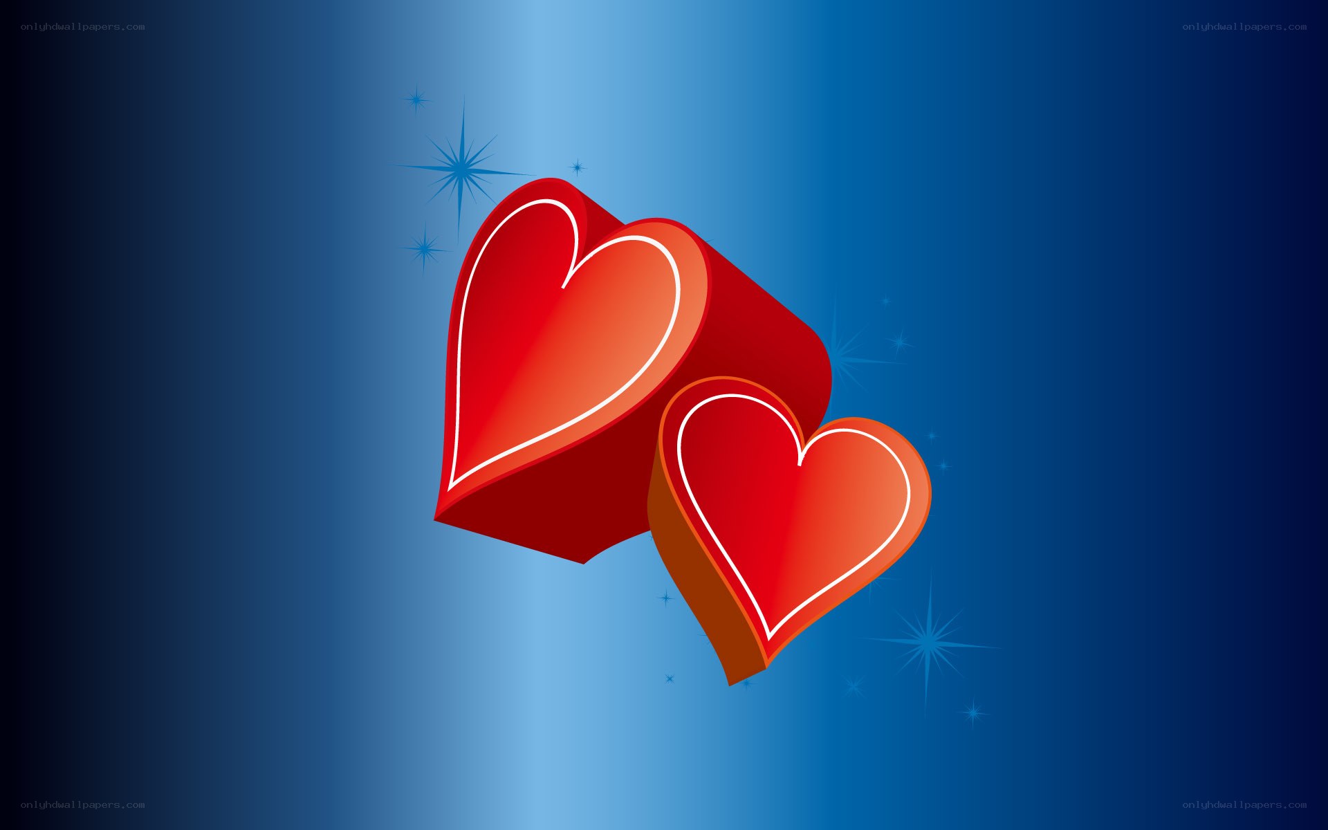 Two red hearts on blue background