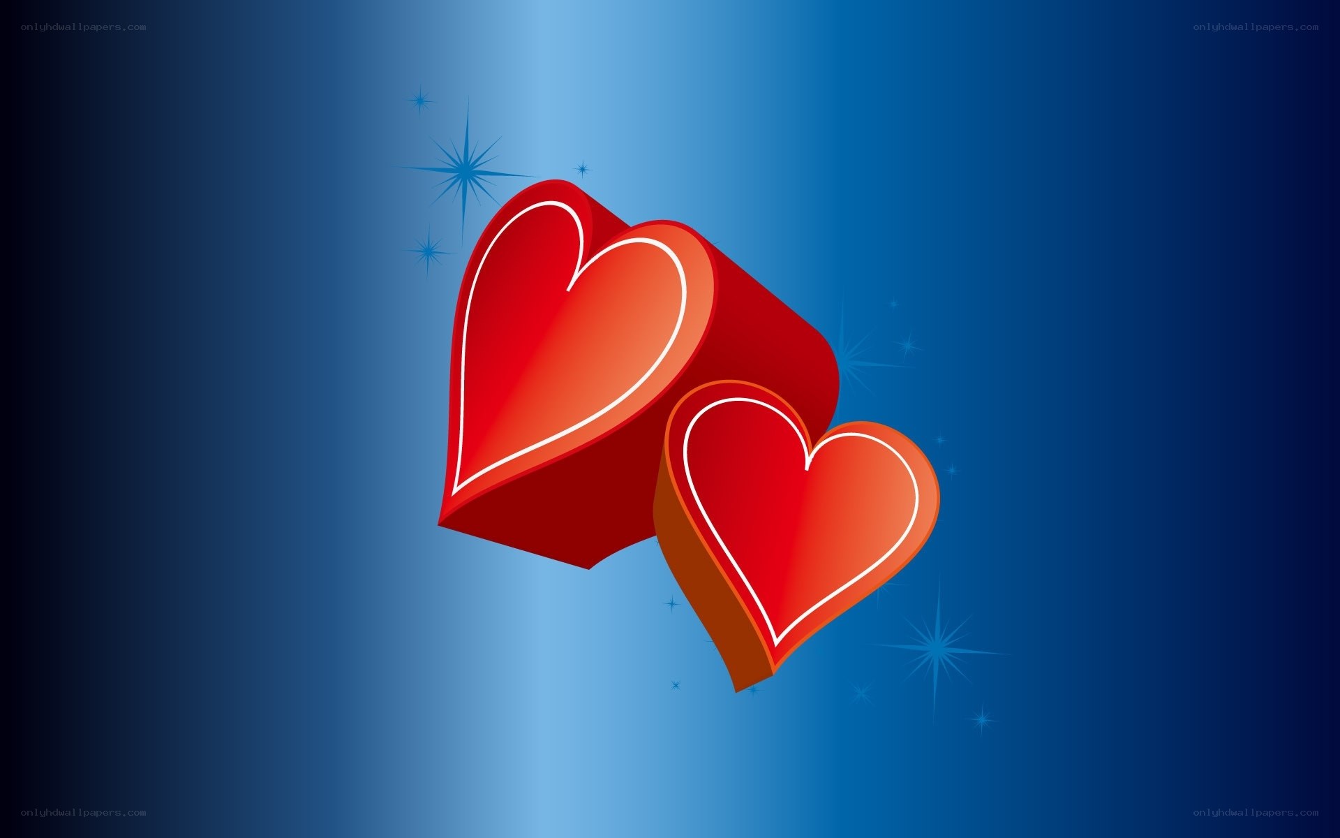 two red hearts on blue