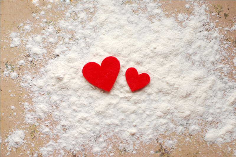 Two Red Hearts on Flour