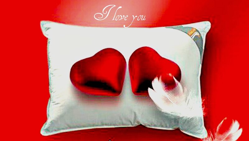 Two Red Hearts on Pillow