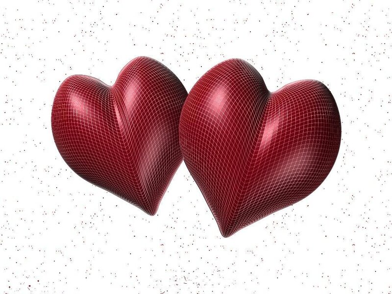 two red hearts on white