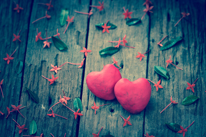 Two Red Hearts on Wood — Romantic