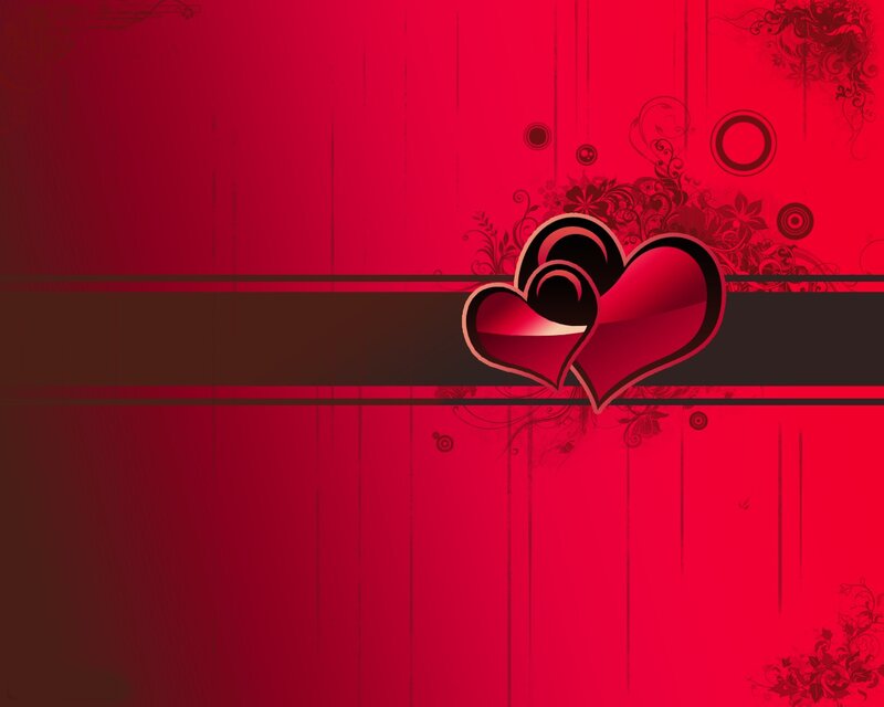 Two Red Hearts — Romantic, Digital Art, Flowers, Circles